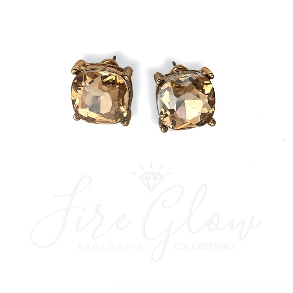 Glass Cushion Cut Champagne Post Earrings - Picture 10 of 10